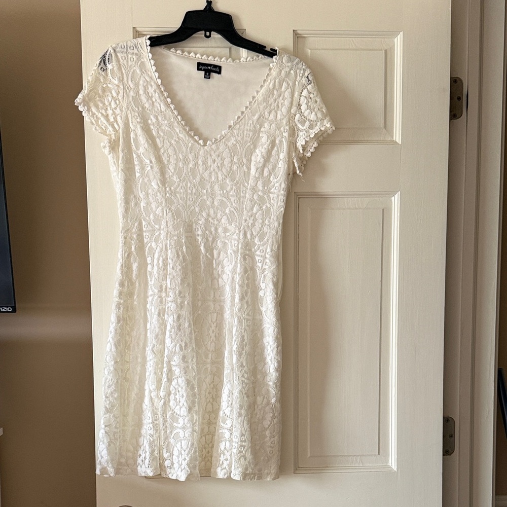 Sequin Hearts Ivory Lace Trim Dress